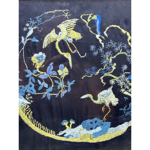 Antique Chinese Embroidered Silk Framed Art Birds & Floral Design 13.5 SQ READ - Picture 2 of 9